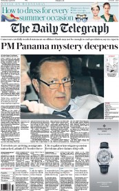 The Daily Telegraph (UK) Newspaper Front Page for 6 April 2016