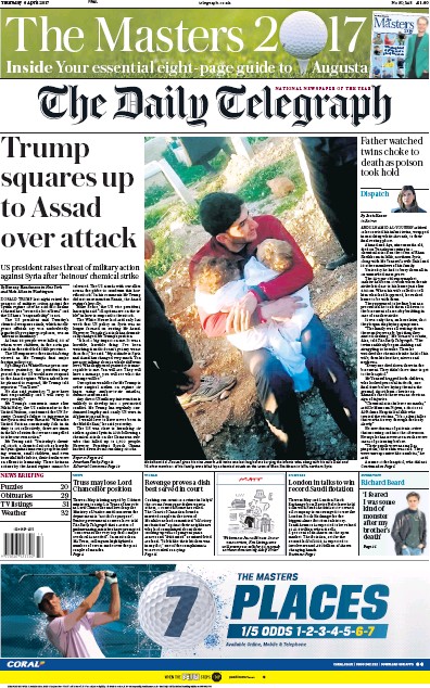 The Daily Telegraph Newspaper Front Page (UK) for 6 April 2017