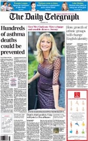 The Daily Telegraph Newspaper Front Page (UK) for 6 May 2014