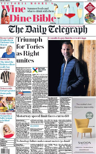 The Daily Telegraph Newspaper Front Page (UK) for 6 May 2017