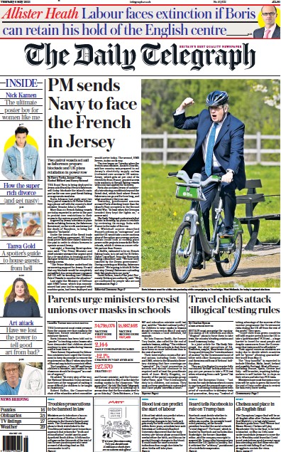 The Daily Telegraph Newspaper Front Page (UK) for 6 May 2021