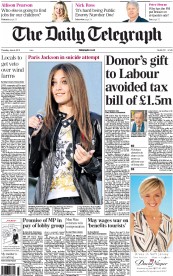 The Daily Telegraph (UK) Newspaper Front Page for 6 June 2013