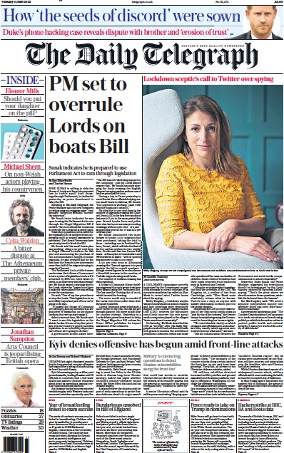 The Daily Telegraph Newspaper Front Page (UK) for 6 June 2023