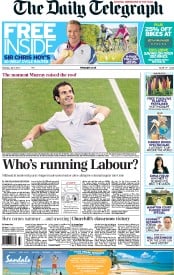 The Daily Telegraph (UK) Newspaper Front Page for 6 July 2013