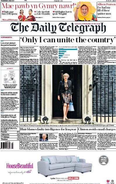 The Daily Telegraph Newspaper Front Page (UK) for 6 July 2016