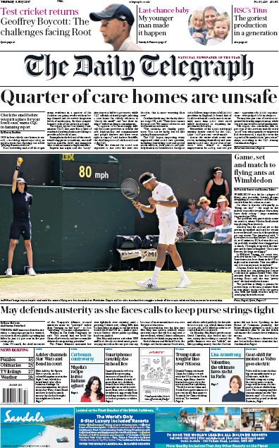 The Daily Telegraph Newspaper Front Page (UK) for 6 July 2017