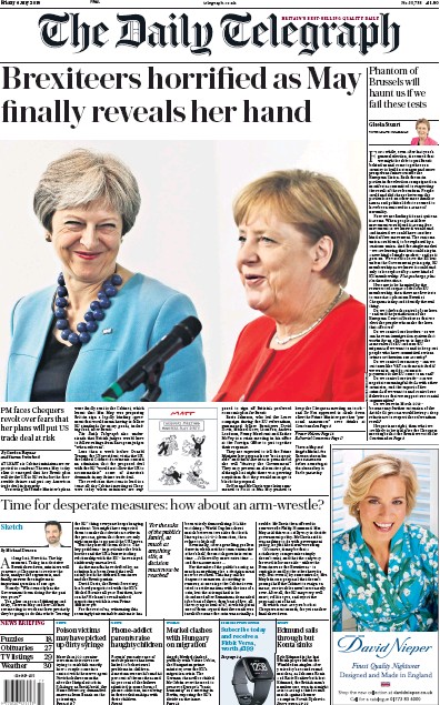 The Daily Telegraph Newspaper Front Page (UK) for 6 July 2018