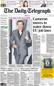 The Daily Telegraph (UK) Newspaper Front Page for 6 September 2011