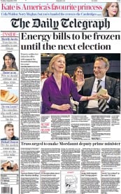 The Daily Telegraph (UK) Newspaper Front Page for 6 September 2022