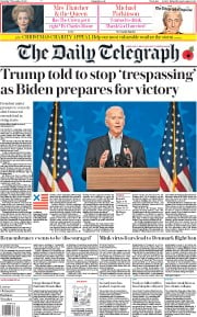 The Daily Telegraph (UK) Newspaper Front Page for 7 November 2020