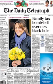 The Daily Telegraph (UK) Newspaper Front Page for 7 December 2012