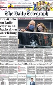 The Daily Telegraph (UK) Newspaper Front Page for 7 December 2020