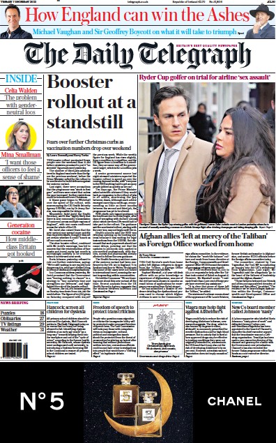 The Daily Telegraph Newspaper Front Page (UK) for 7 December 2021