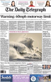 The Daily Telegraph Newspaper Front Page (UK) for 7 January 2014