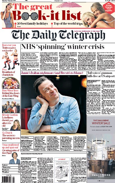 The Daily Telegraph Newspaper Front Page (UK) for 7 January 2017