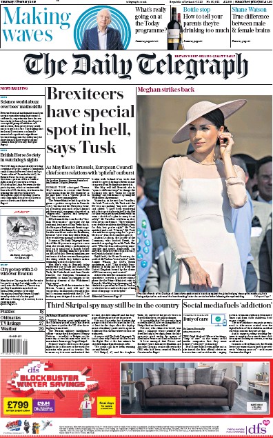 The Daily Telegraph Newspaper Front Page (UK) for 7 February 2019