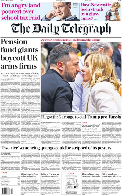 The Daily Telegraph Newspaper Front Page (UK) for 7 March 2025