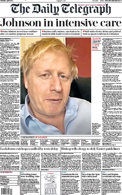 The Daily Telegraph Newspaper Front Page (UK) for 7 April 2020