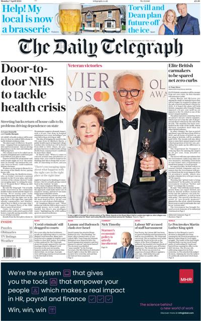 The Daily Telegraph Newspaper Front Page (UK) for 7 April 2025