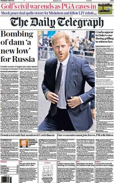 The Daily Telegraph Newspaper Front Page (UK) for 7 June 2023