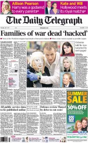 The Daily Telegraph (UK) Newspaper Front Page for 7 July 2011