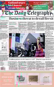 The Daily Telegraph (UK) Newspaper Front Page for 7 July 2017