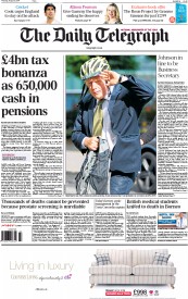 The Daily Telegraph Newspaper Front Page (UK) for 7 August 2014