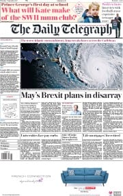 The Daily Telegraph (UK) Newspaper Front Page for 7 September 2017