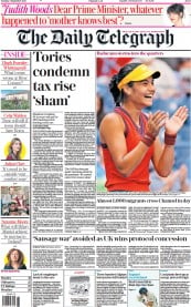 The Daily Telegraph (UK) Newspaper Front Page for 7 September 2021