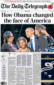 The Daily Telegraph (UK) Newspaper Front Page for 8 November 2012