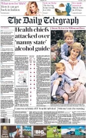 The Daily Telegraph (UK) Newspaper Front Page for 8 January 2016