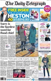 The Daily Telegraph (UK) Newspaper Front Page for 8 February 2014