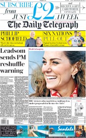 The Daily Telegraph (UK) Newspaper Front Page for 8 February 2020