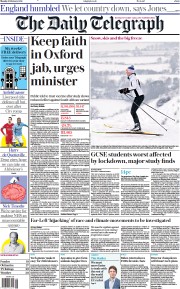 The Daily Telegraph (UK) Newspaper Front Page for 8 February 2021