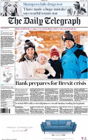 The Daily Telegraph (UK) Newspaper Front Page for 8 March 2016