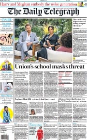 The Daily Telegraph (UK) Newspaper Front Page for 8 March 2021