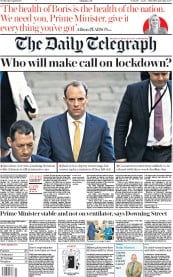 The Daily Telegraph (UK) Newspaper Front Page for 8 April 2020