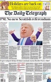 The Daily Telegraph (UK) Newspaper Front Page for 8 May 2021