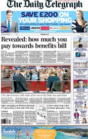 The Daily Telegraph (UK) Newspaper Front Page for 8 June 2013
