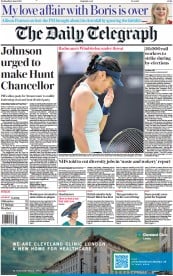The Daily Telegraph (UK) Newspaper Front Page for 8 June 2022