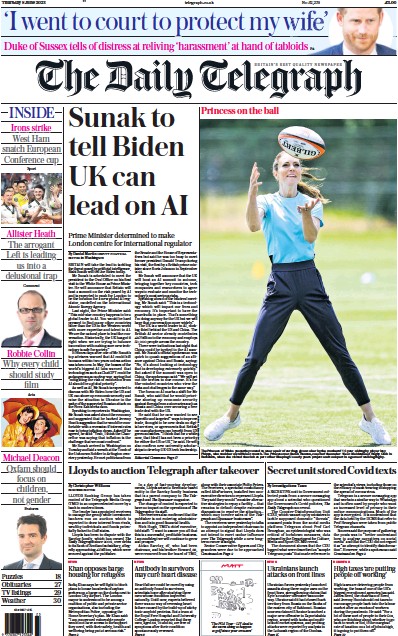 The Daily Telegraph Newspaper Front Page (UK) for 8 June 2023