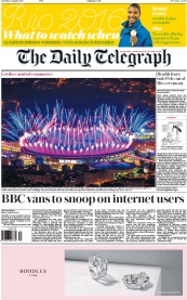 The Daily Telegraph (UK) Newspaper Front Page for 8 August 2016