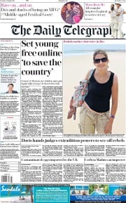 The Daily Telegraph (UK) Newspaper Front Page for 8 August 2017