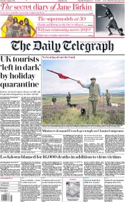 The Daily Telegraph (UK) Newspaper Front Page for 8 August 2020