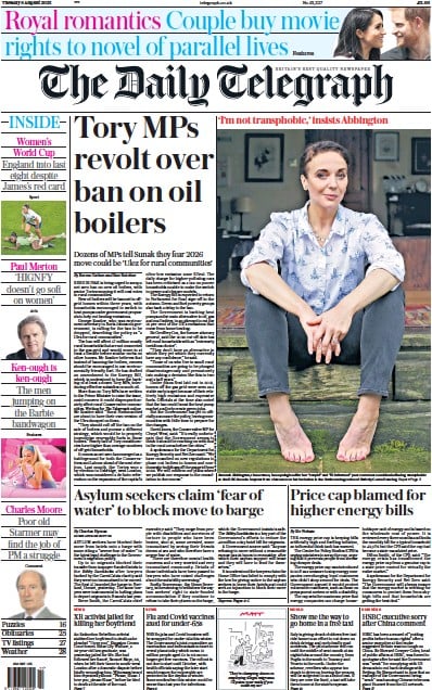 The Daily Telegraph Newspaper Front Page (UK) for 8 August 2023