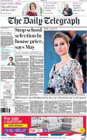 The Daily Telegraph (UK) Newspaper Front Page for 8 September 2016