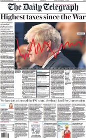 The Daily Telegraph (UK) Newspaper Front Page for 8 September 2021