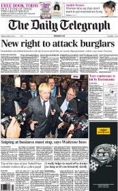The Daily Telegraph Newspaper Front Page (UK) for 9 October 2012