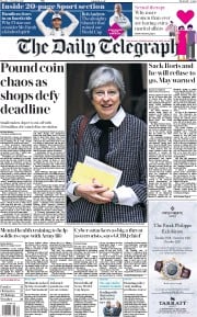 The Daily Telegraph (UK) Newspaper Front Page for 9 October 2017