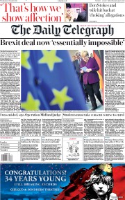 The Daily Telegraph (UK) Newspaper Front Page for 9 October 2019